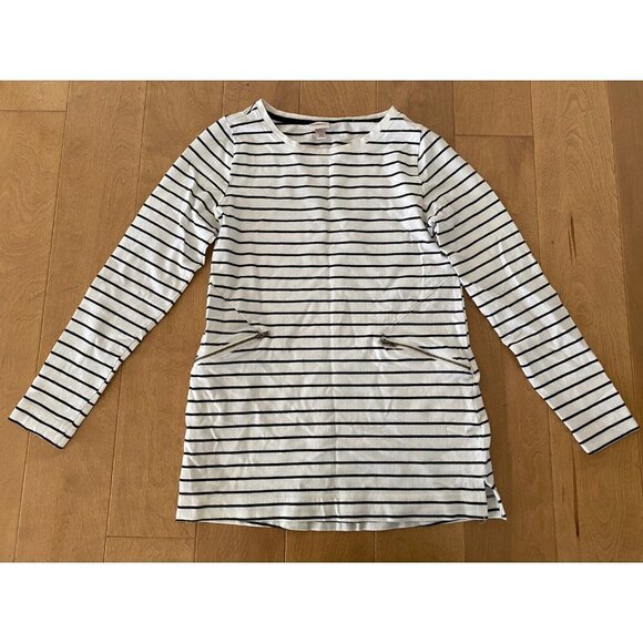 Merona Women’s Pullover Shirt Striped Blouse Long Sleeve Size XS Zipper Pockets - Picture 1 of 7